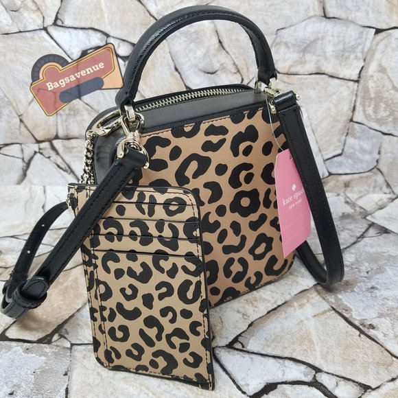 Kate Spade Daisy Vanity Crossbody Graphic Leopard Card Key Chain Holder Black - Picture 6 of 7